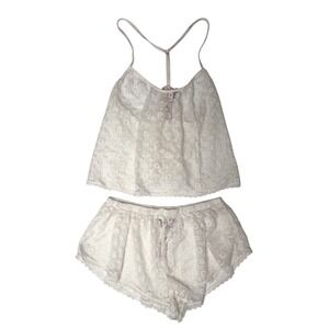 Victoria's Secret Lace‎ Pajama Set Camisole Shorts Ivory XS L NWT